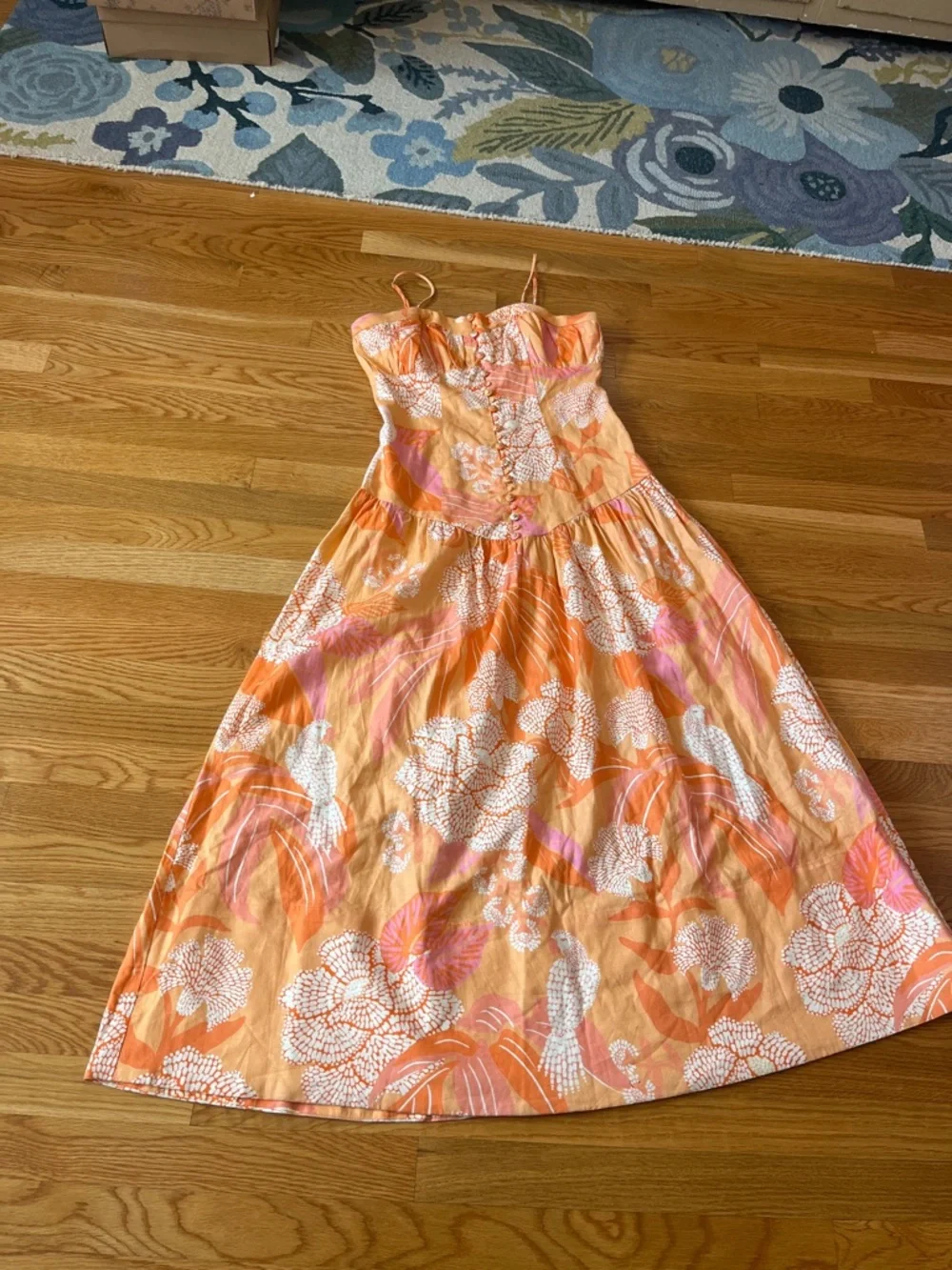 Anthropologie x Farm Rio Linen Blend Strapless Drop-Waist Maxi Dress Size S NWT - Picture 8 of 14